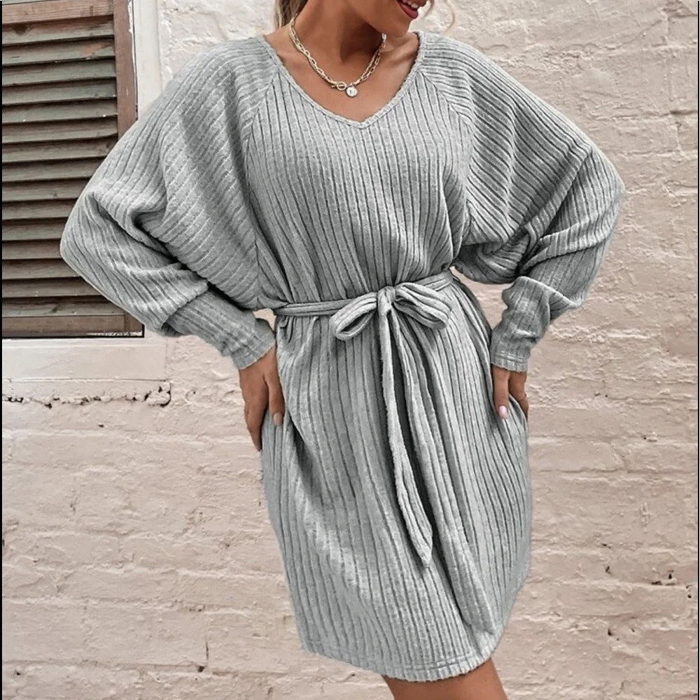 Comfy Relaxed Fit Belted Tee Dress - Picture 13 of 13